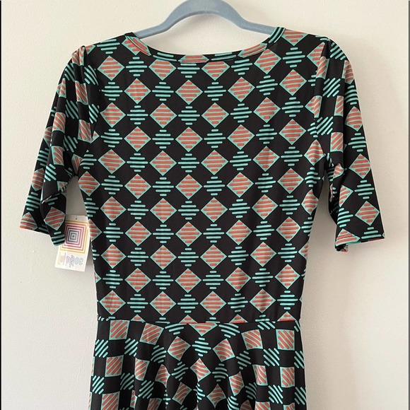 LuLaRoe NWT Black Mint Green Orange Geometric Print Dress Small - Picture 6 of 11